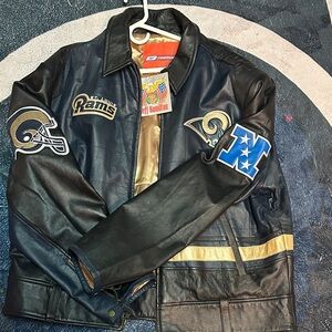 NFL Men's Black and Gold Rams Leather Jacket. New with Tags. St Louis Rams.